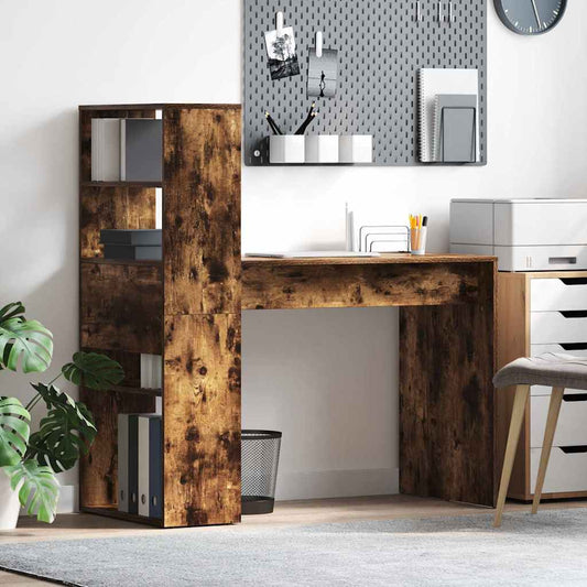 Desk with Shelf Smoked Oak 113 x 54 x 120 cm Engineered Wood
