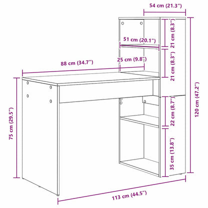 Desk with Shelf Grey Sonoma 113 x 54 x 120 cm Engineered Wood