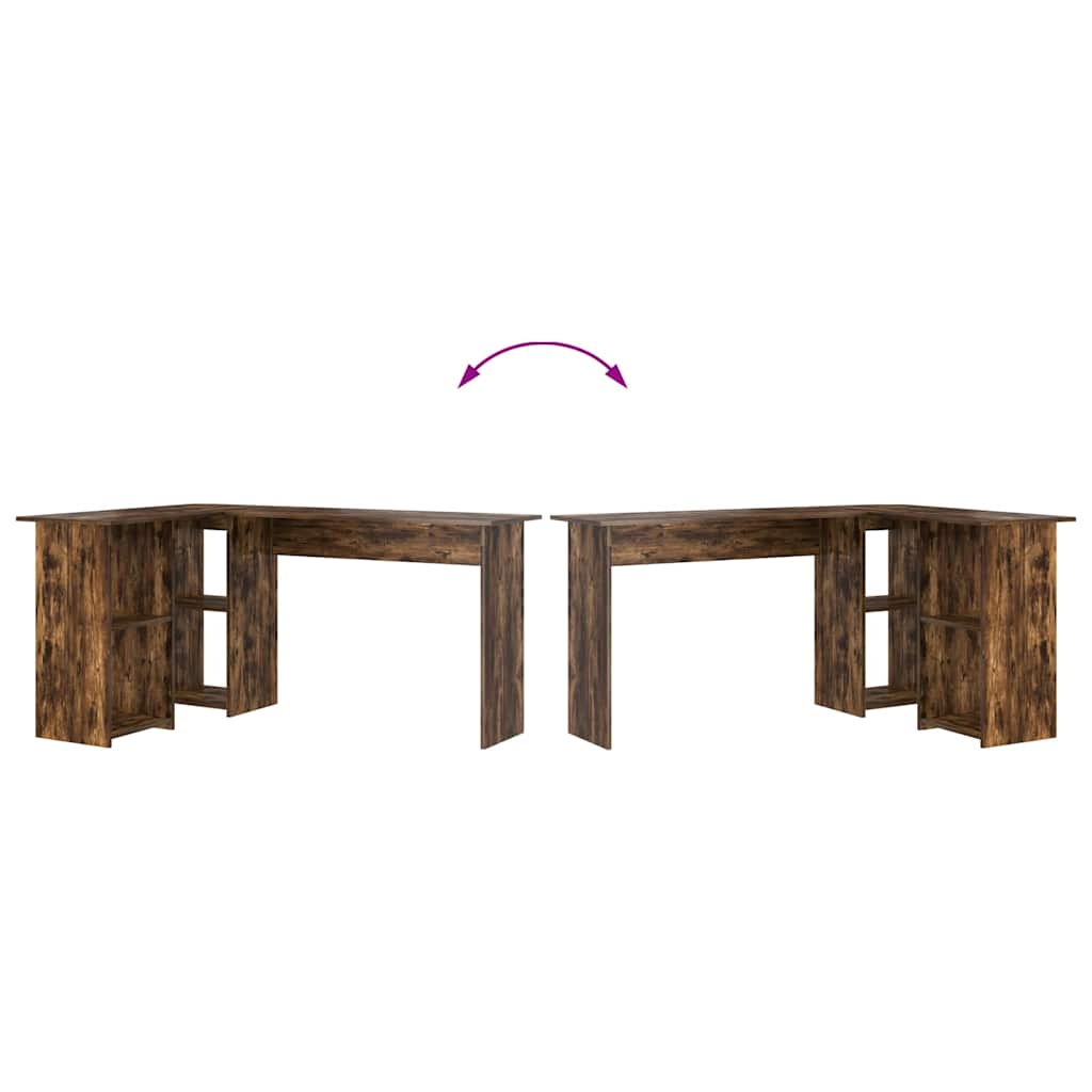 Desk with Shelf Smoked Oak 142 x 102 x 73 cm Engineered Wood