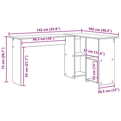 Desk with Shelf Old Wood 142 x 102 x 73 cm Engineered Wood