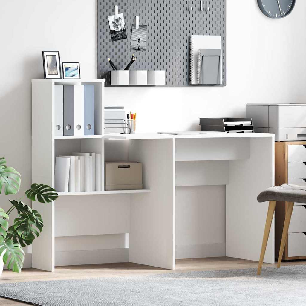 Desk with Shelf White 131.5 x 50 x 106.5 cm Engineered Wood