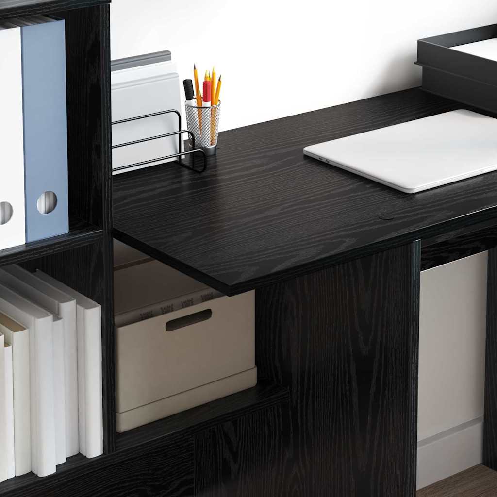 Desk with Shelf Black Oak 131.5 x 50 x 106.5 cm Engineered Wood