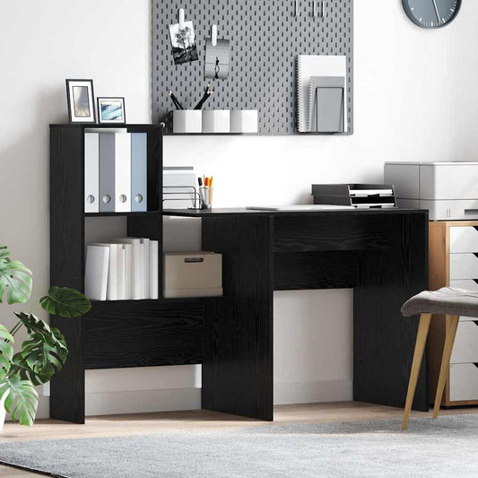 Desk with Shelf Black Oak 131.5 x 50 x 106.5 cm Engineered Wood