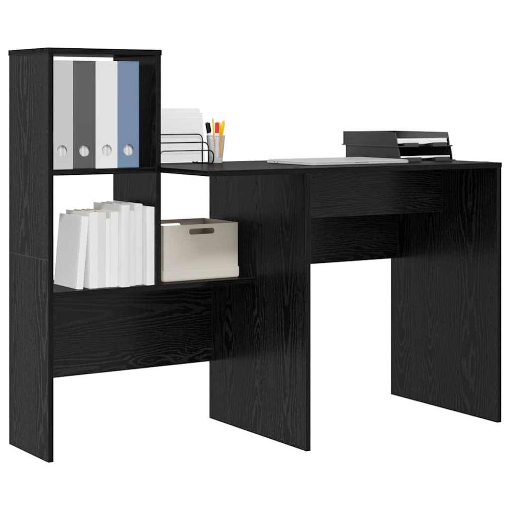 Desk with Shelf Black Oak 131.5 x 50 x 106.5 cm Engineered Wood