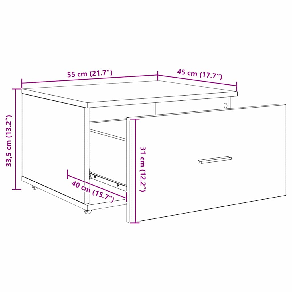 Drawer Cabinet with Wheel Artisan Oak 55 x 45 x 31 cm