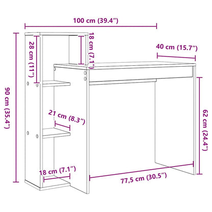 Desk with Shelf Smoked Oak 100 x 40 x 90 cm Engineered Wood