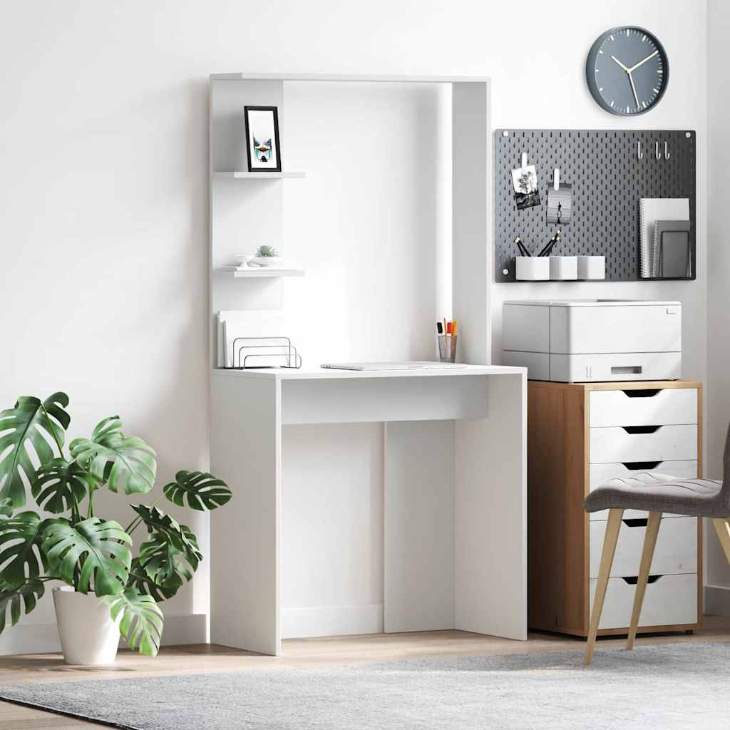 Desk with Shelf White 78.5 x 37 x 154.5 cm Engineered Wood