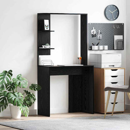 Desk with Shelf Black Oak 78.5 x 37 x 154.5 cm Engineered Wood