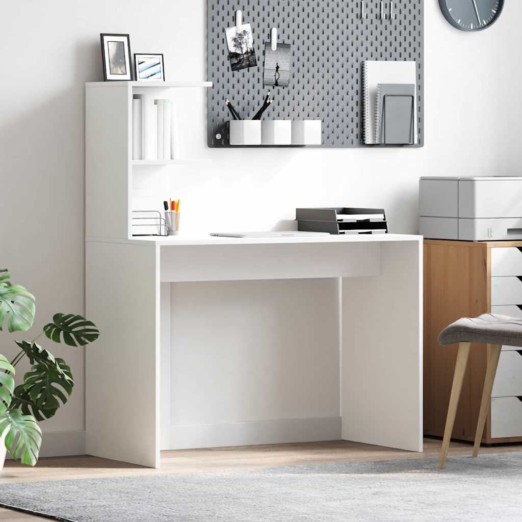 Desk with Shelf White 102 x 50 x 124 cm Engineered Wood