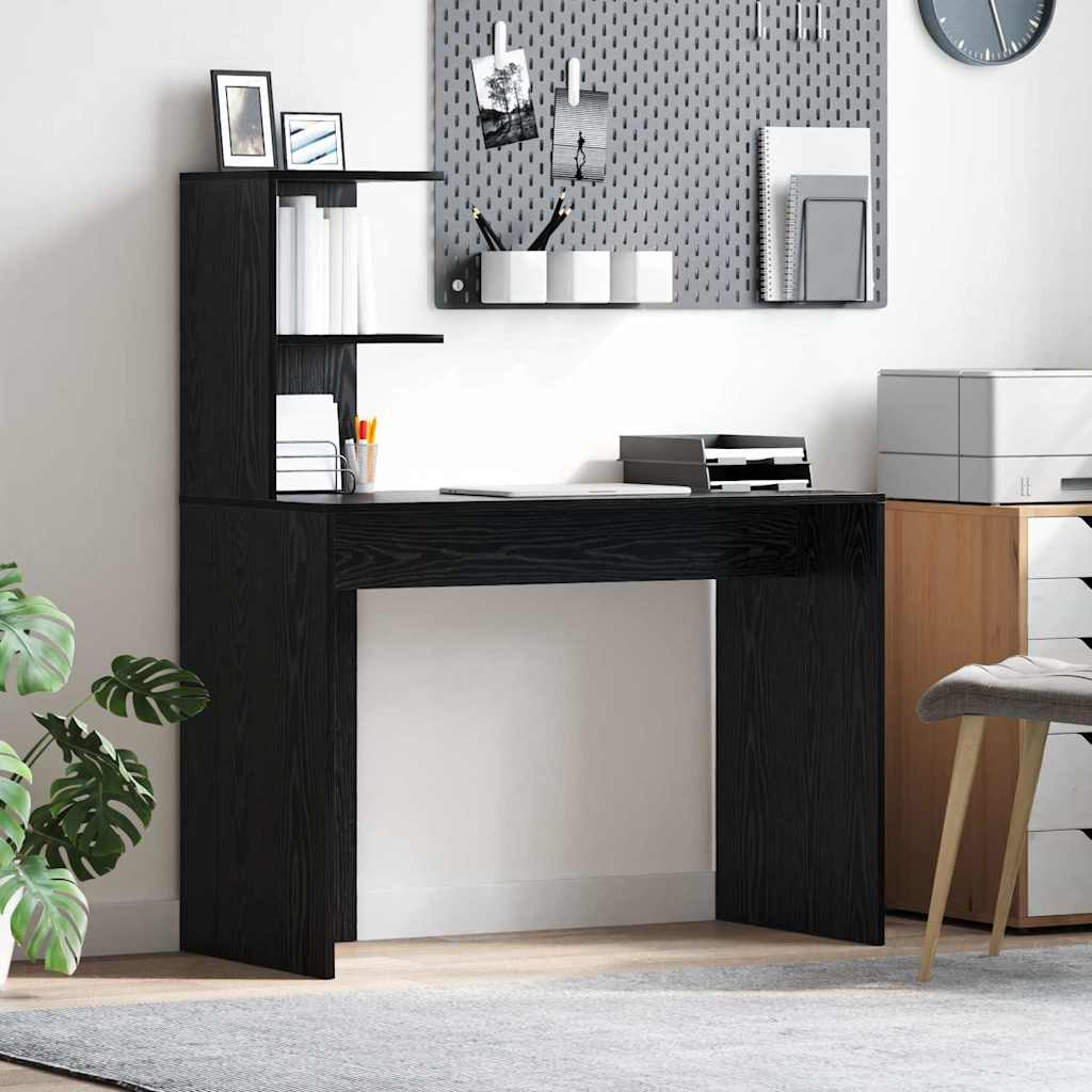 Desk with Shelf Black Oak 102 x 50 x 124 cm Engineered Wood