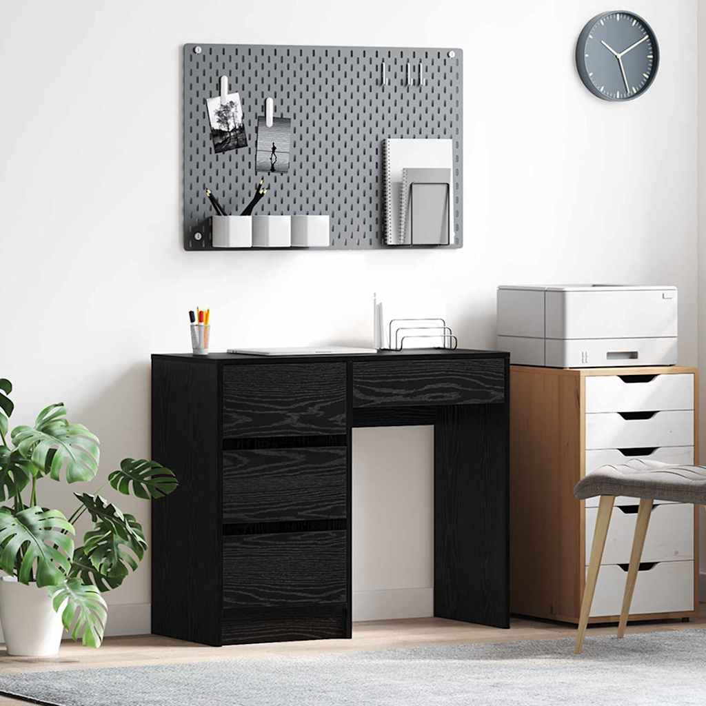 Desk with Drawer Black Oak 90 x 37.5 x 75 cm Engineered Wood