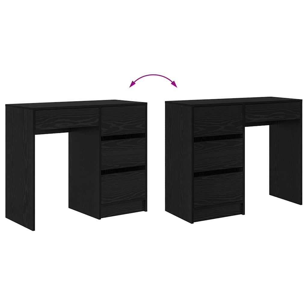 Desk with Drawer Black Oak 90 x 37.5 x 75 cm Engineered Wood