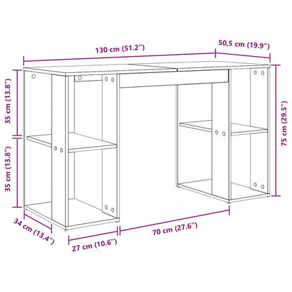 Desk with Shelf Smoked Oak 130 x 50.5 x 75 cm Engineered Wood