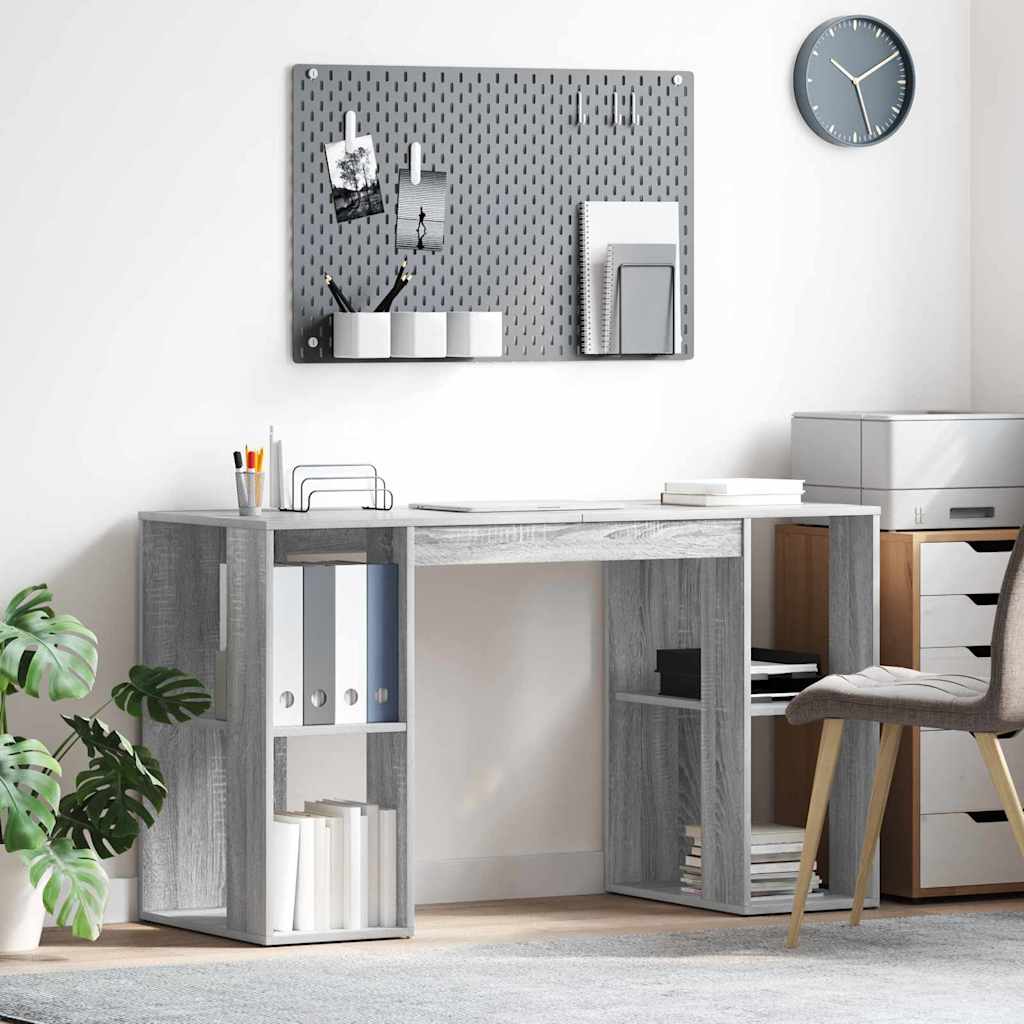 Desk with Shelf Grey Sonoma 130 x 50.5 x 75 cm Engineered Wood