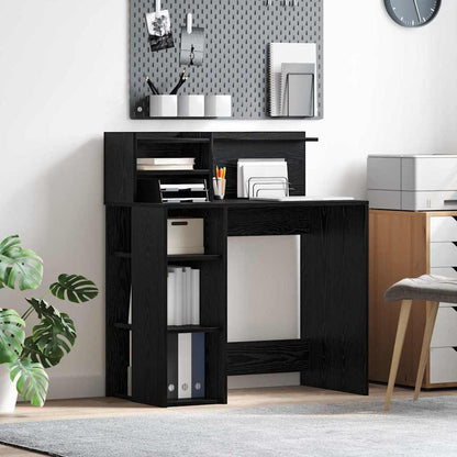 Desk with Shelf Black Oak 90 x 48 x 101.5 cm Engineered Wood