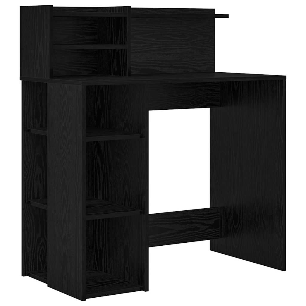 Desk with Shelf Black Oak 90 x 48 x 101.5 cm Engineered Wood