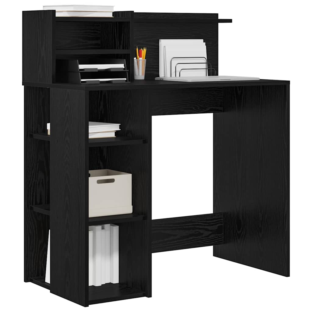 Desk with Shelf Black Oak 90 x 48 x 101.5 cm Engineered Wood