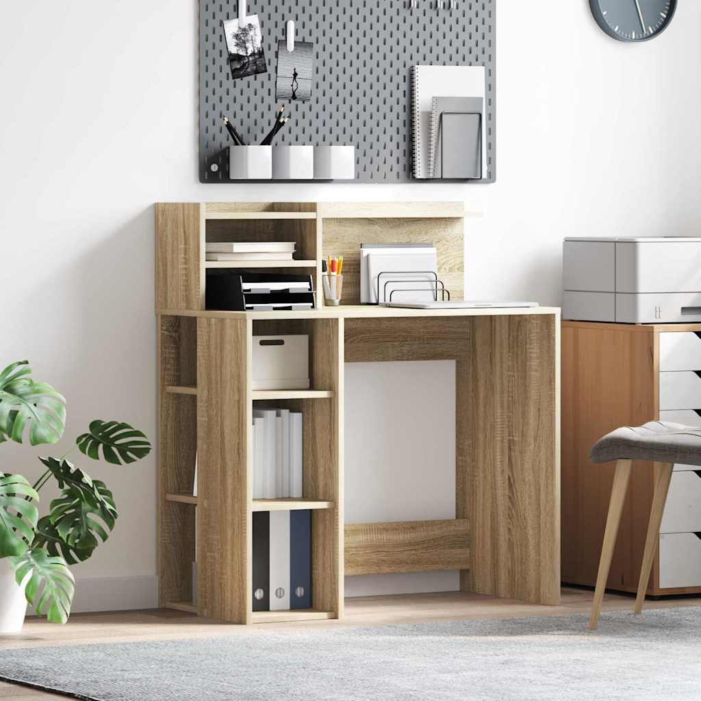 Desk with Shelf Sonoma Oak 90 x 48 x 101.5 cm Engineered Wood