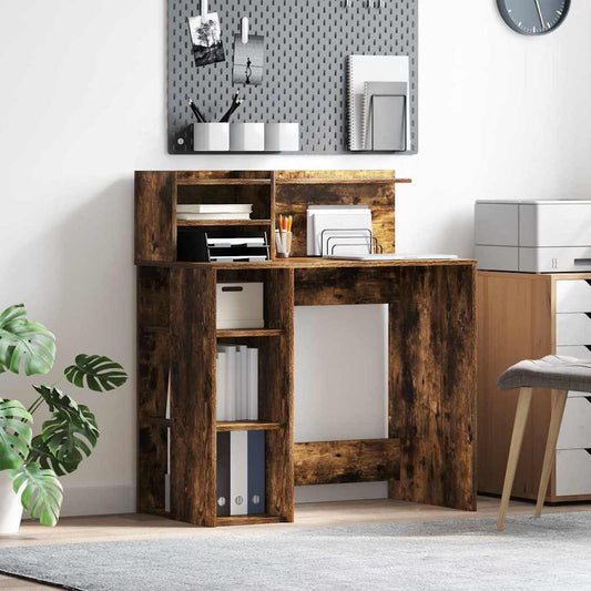 Desk with Shelf Smoked Oak 90 x 48 x 101.5 cm Engineered Wood