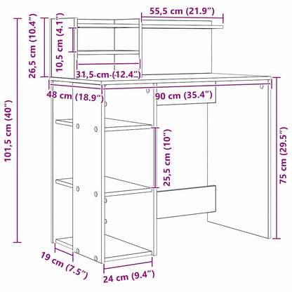 Desk with Shelf Grey Sonoma 90 x 48 x 101.5 cm Engineered Wood