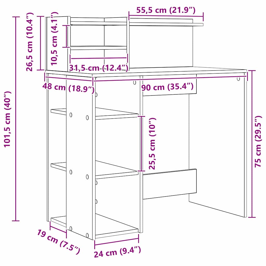 Desk with Shelf Artisan Oak 90 x 48 x 101.5 cm Engineered Wood