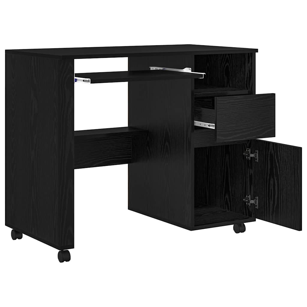 Desk with Wheels Black Oak 91 x 50 x 77 cm Engineered Wood