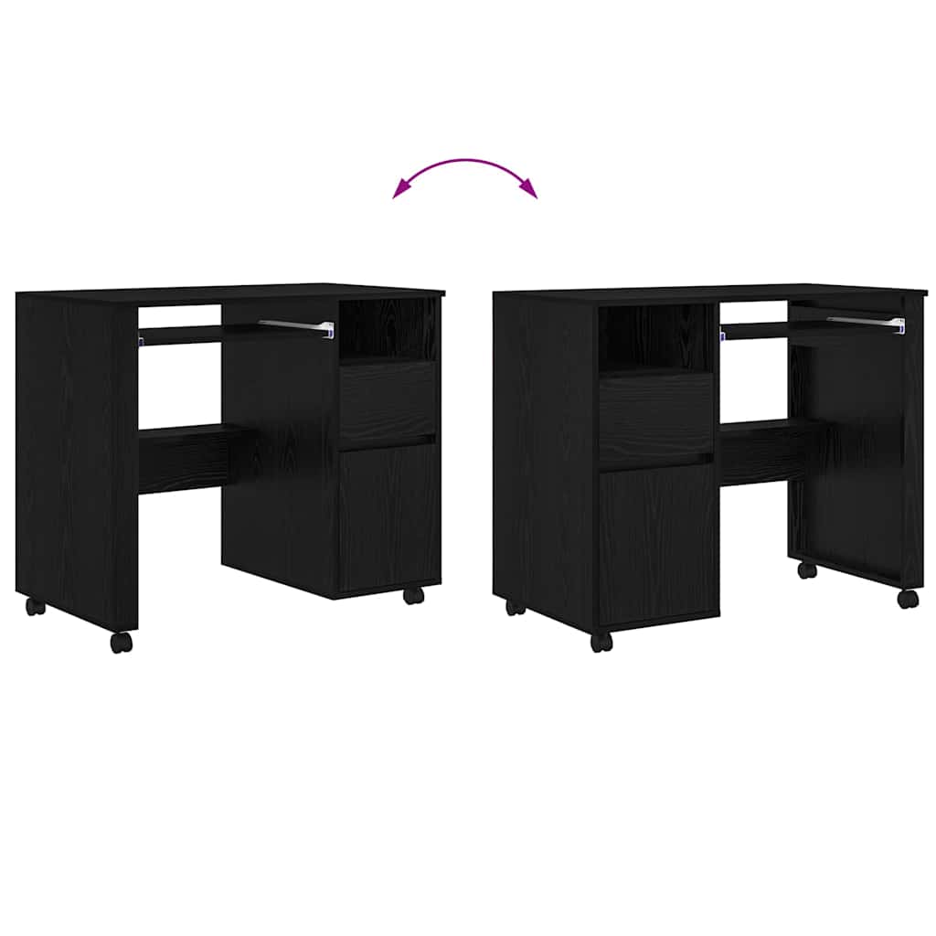 Desk with Wheels Black Oak 91 x 50 x 77 cm Engineered Wood
