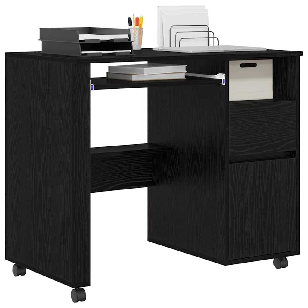 Desk with Wheels Black Oak 91 x 50 x 77 cm Engineered Wood