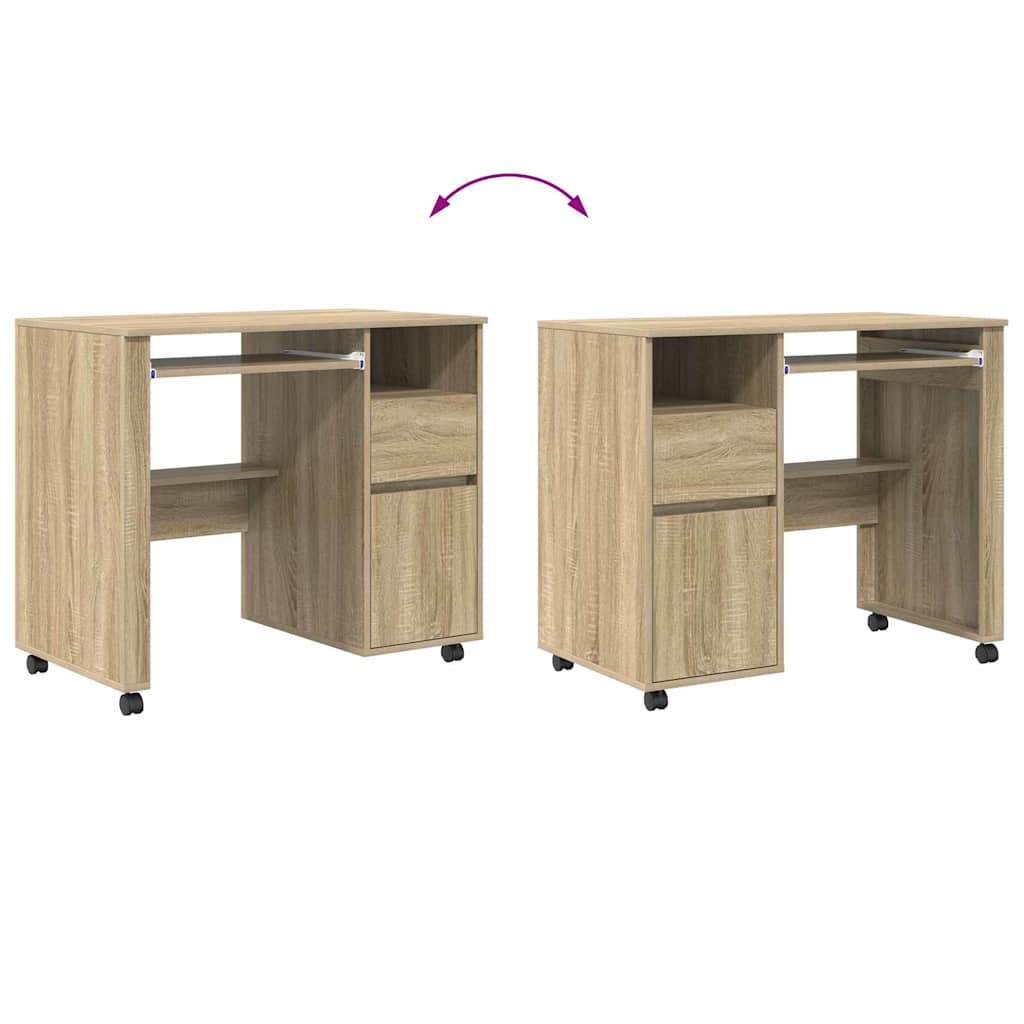 Desk with Wheels Sonoma Oak 91 x 50 x 77 cm Engineered Wood