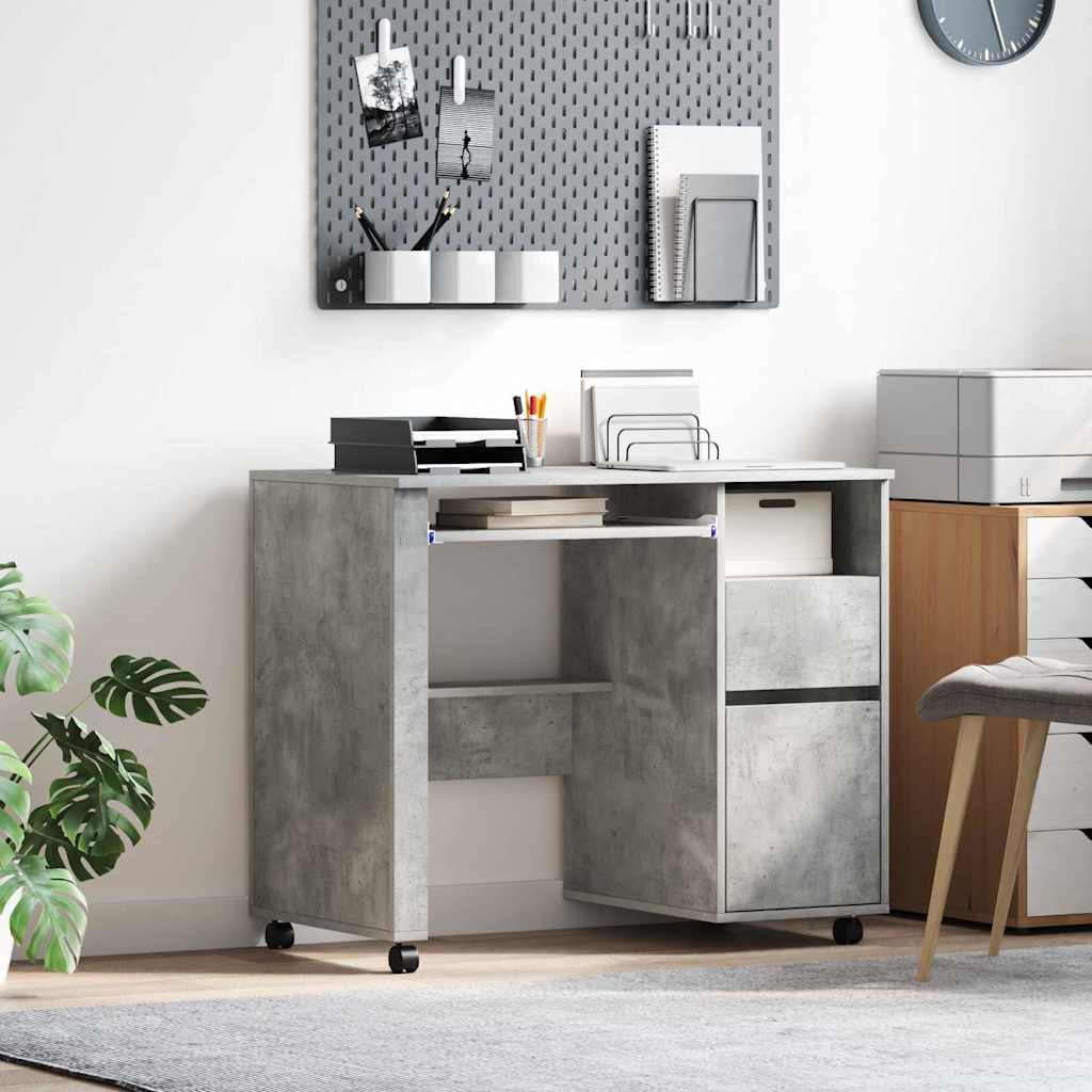 Desk with Wheels Concrete Grey 91 x 50 x 77 cm Engineered Wood