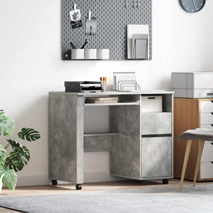 Desk with Wheels Concrete Grey 91 x 50 x 77 cm Engineered Wood