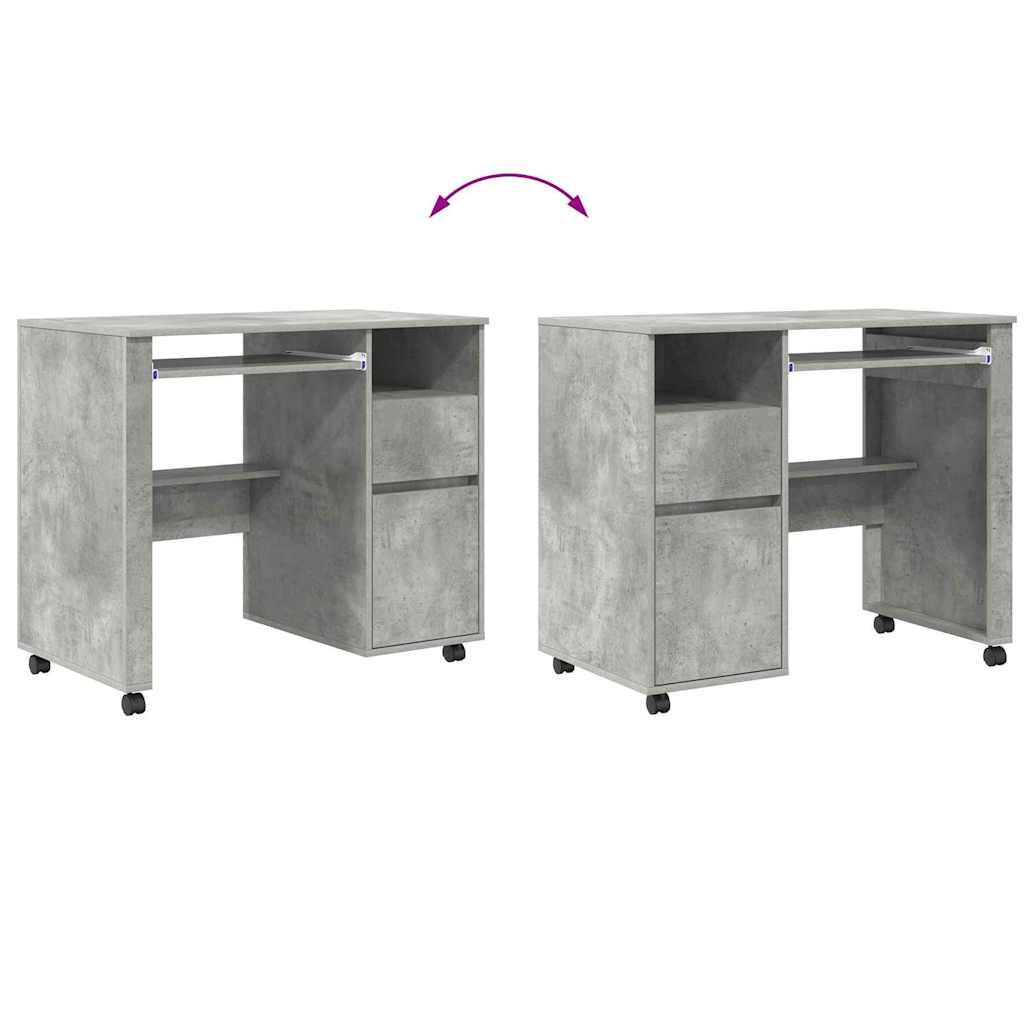 Desk with Wheels Concrete Grey 91 x 50 x 77 cm Engineered Wood