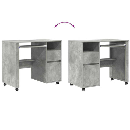 Desk with Wheels Concrete Grey 91 x 50 x 77 cm Engineered Wood