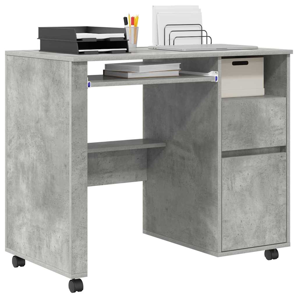 Desk with Wheels Concrete Grey 91 x 50 x 77 cm Engineered Wood