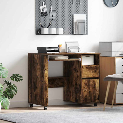 Desk with Wheels Smoked Oak 91 x 50 x 77 cm Engineered Wood