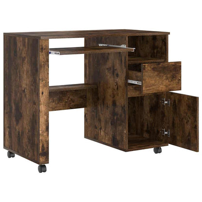 Desk with Wheels Smoked Oak 91 x 50 x 77 cm Engineered Wood