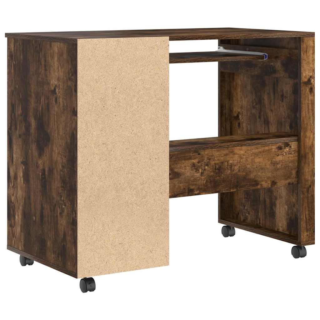 Desk with Wheels Smoked Oak 91 x 50 x 77 cm Engineered Wood