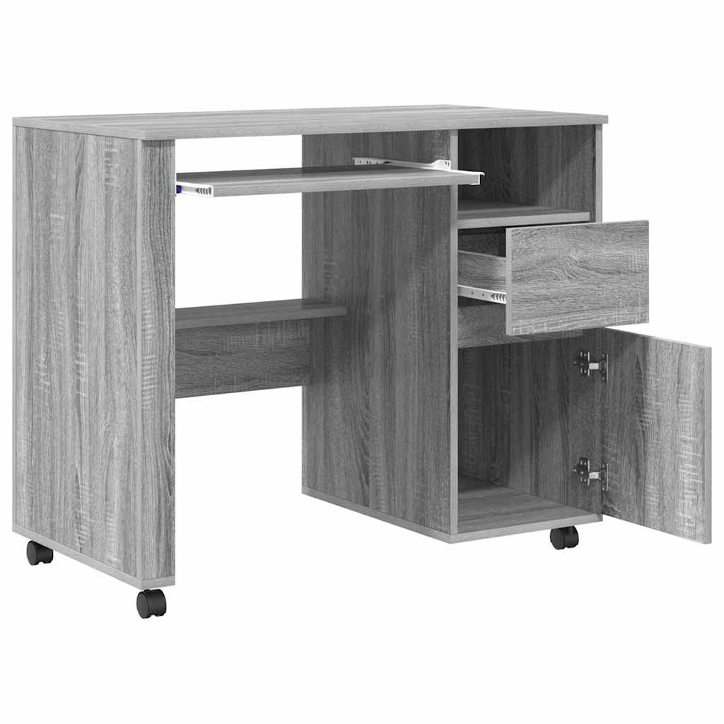Desk with Wheels Grey Sonoma 91 x 50 x 77 cm Engineered Wood