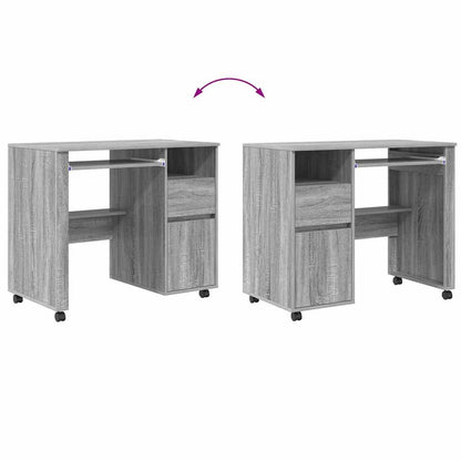 Desk with Wheels Grey Sonoma 91 x 50 x 77 cm Engineered Wood