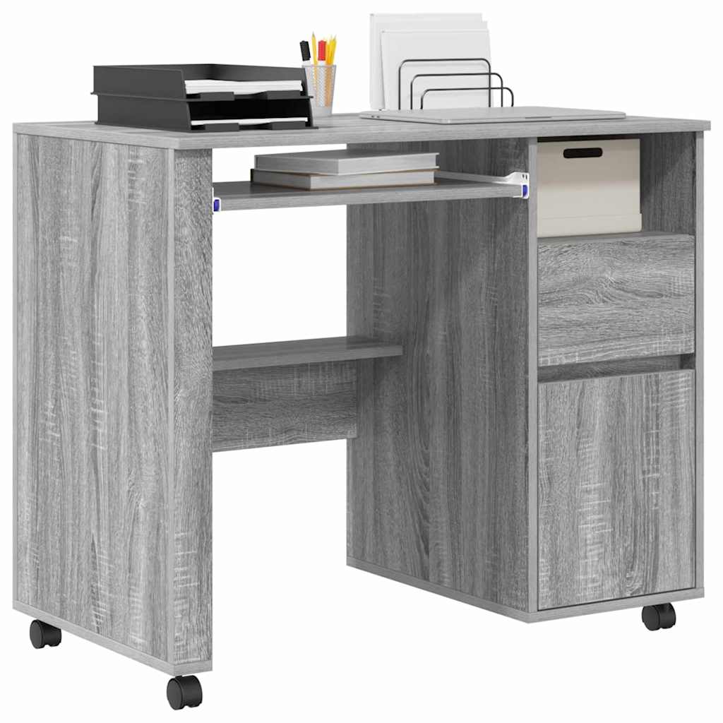 Desk with Wheels Grey Sonoma 91 x 50 x 77 cm Engineered Wood