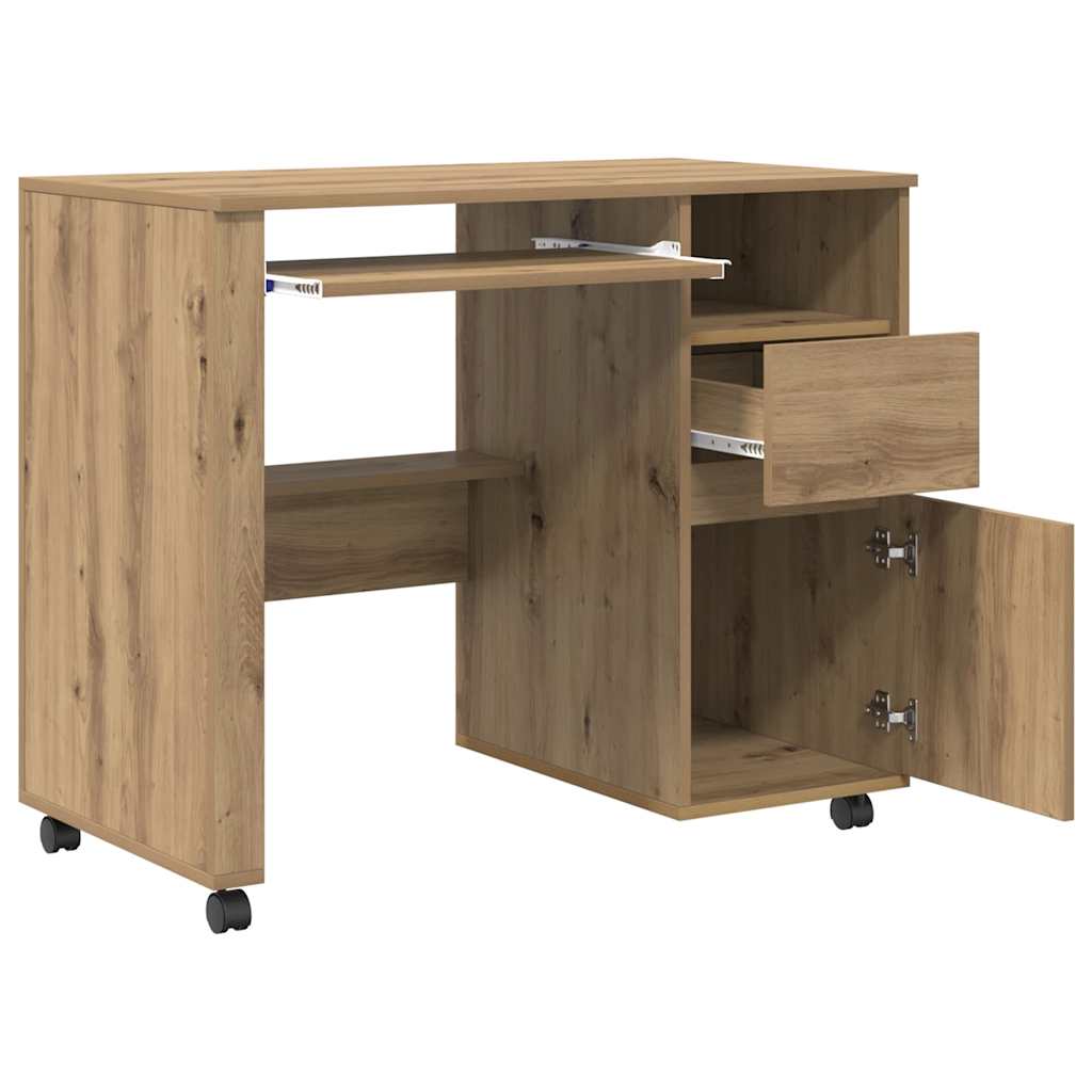 Desk with Wheels Artisan Oak 91 x 50 x 77 cm Engineered Wood
