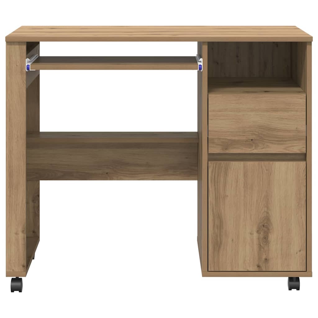 Desk with Wheels Artisan Oak 91 x 50 x 77 cm Engineered Wood