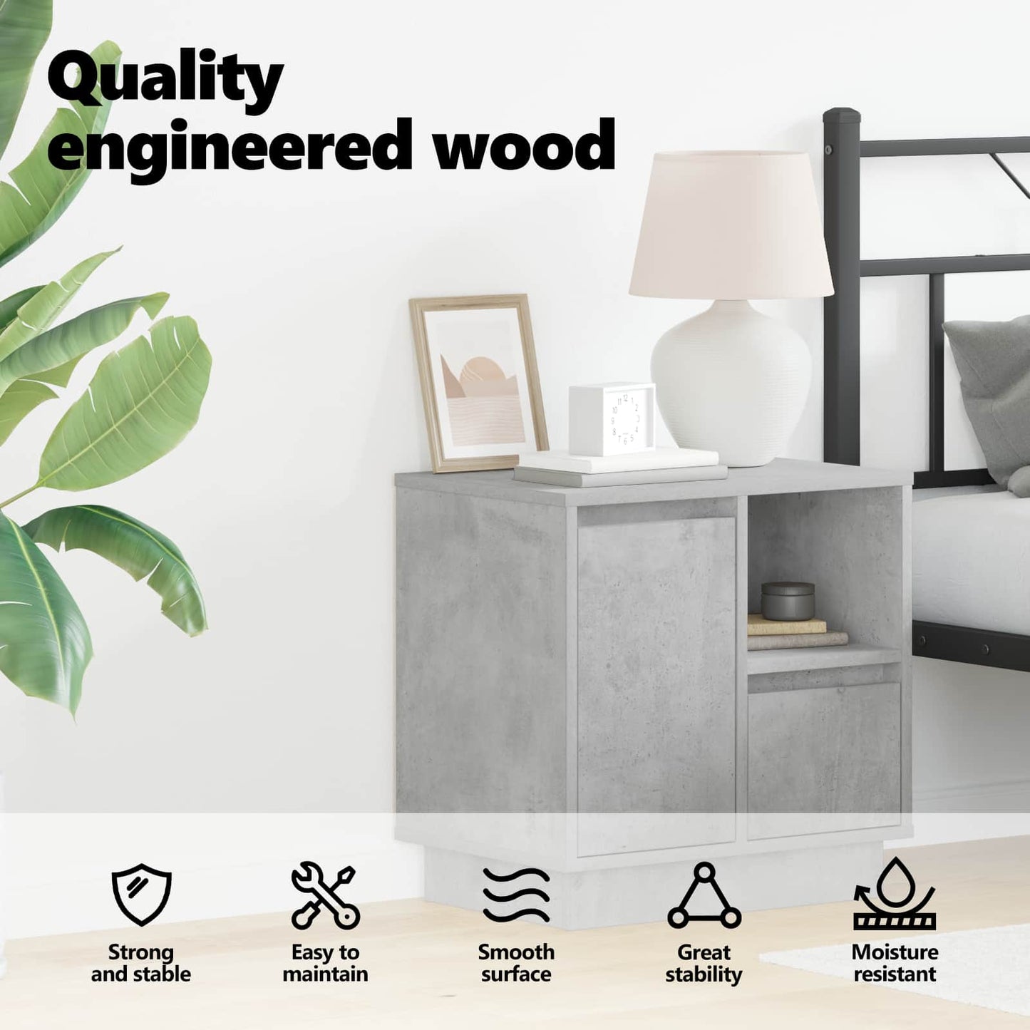 Bedside Cabinet Concrete Grey 50 x 34.5 x 50 cm Engineered wood