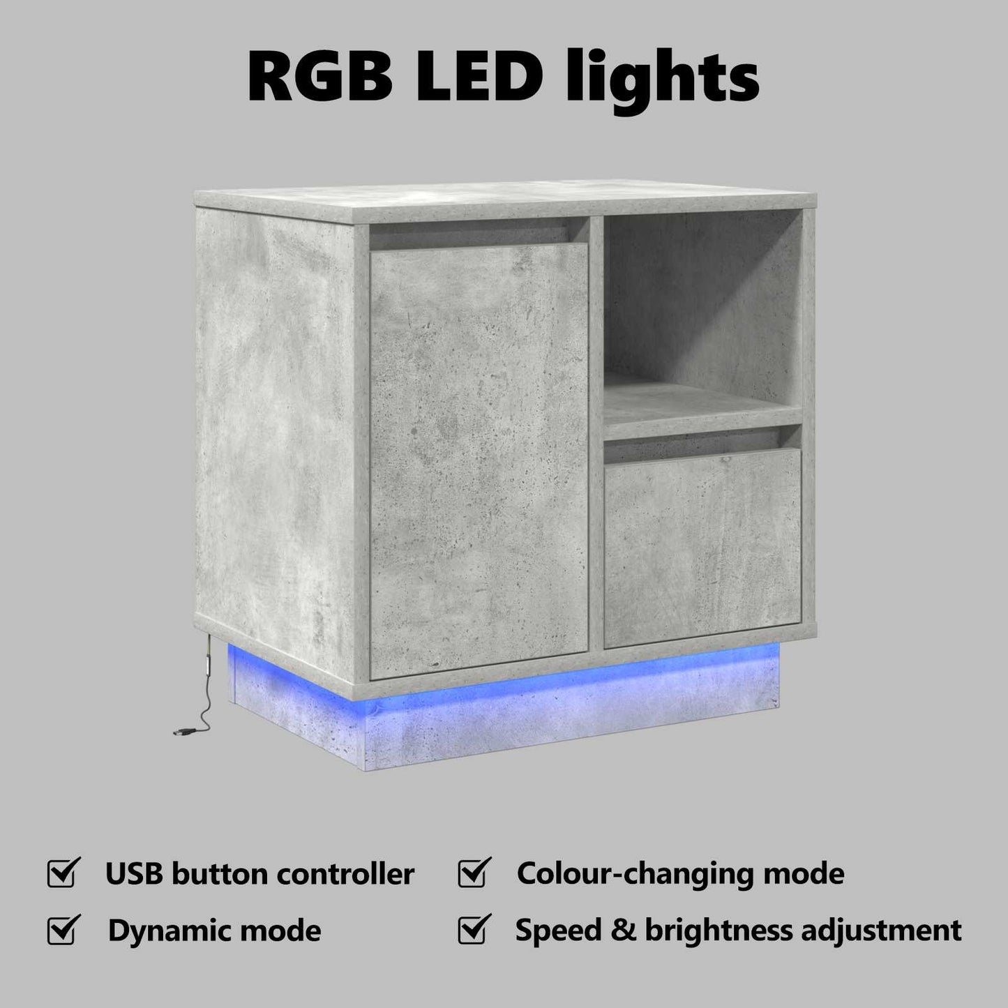 Bedside Cabinet Concrete Grey 50 x 34.5 x 50 cm Engineered wood