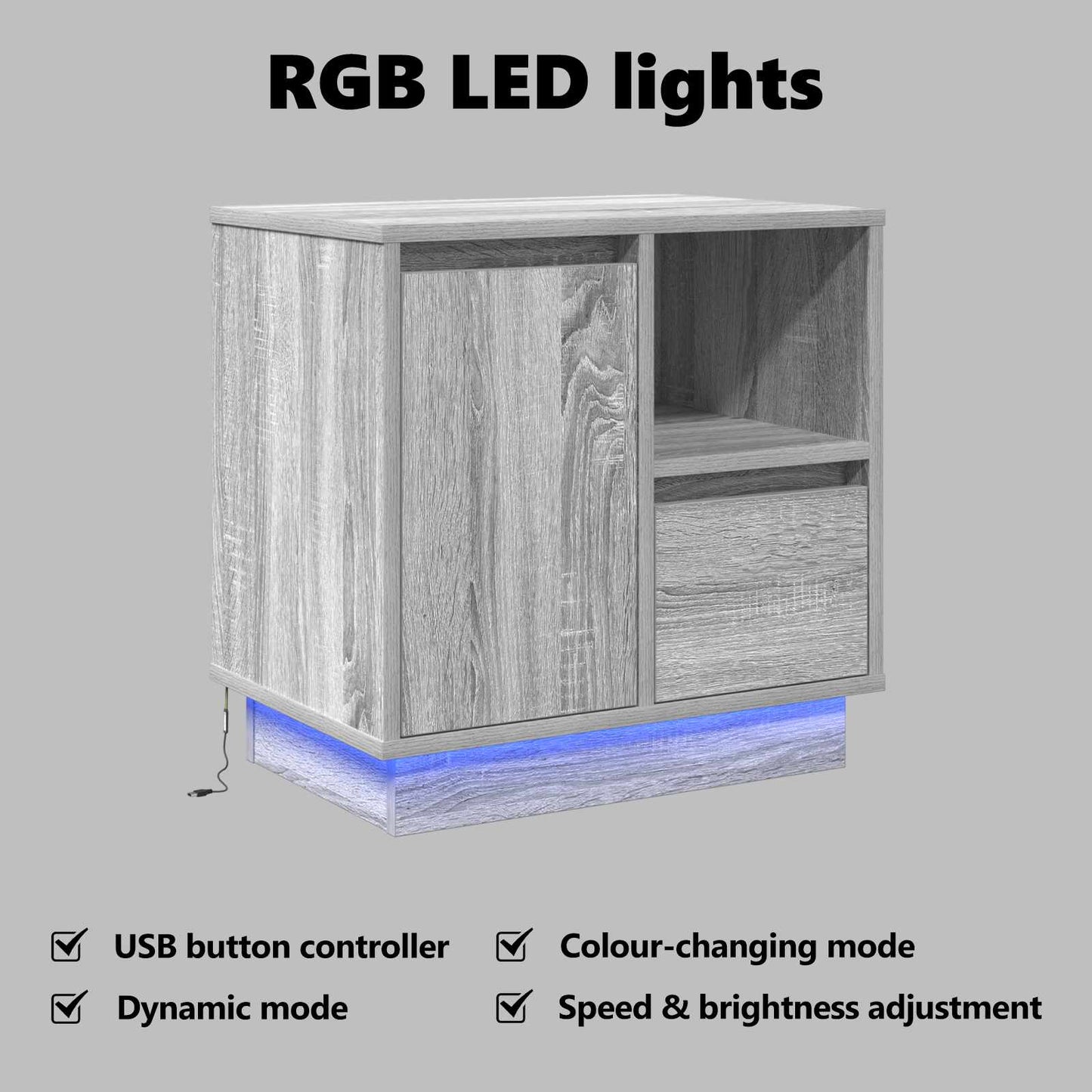 Bedside Cabinet Grey 50 x 34.5 x 50 cm Engineered wood