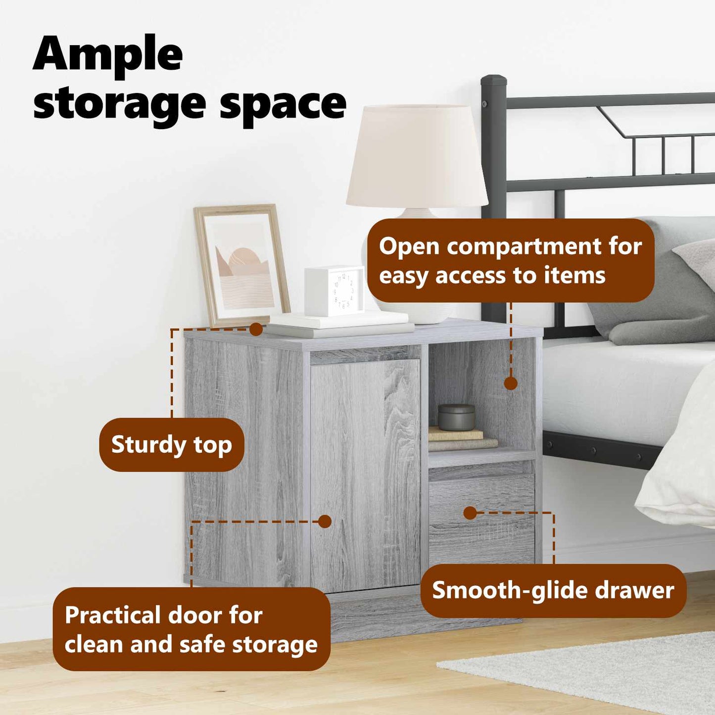 Bedside Cabinet Grey 50 x 34.5 x 50 cm Engineered wood