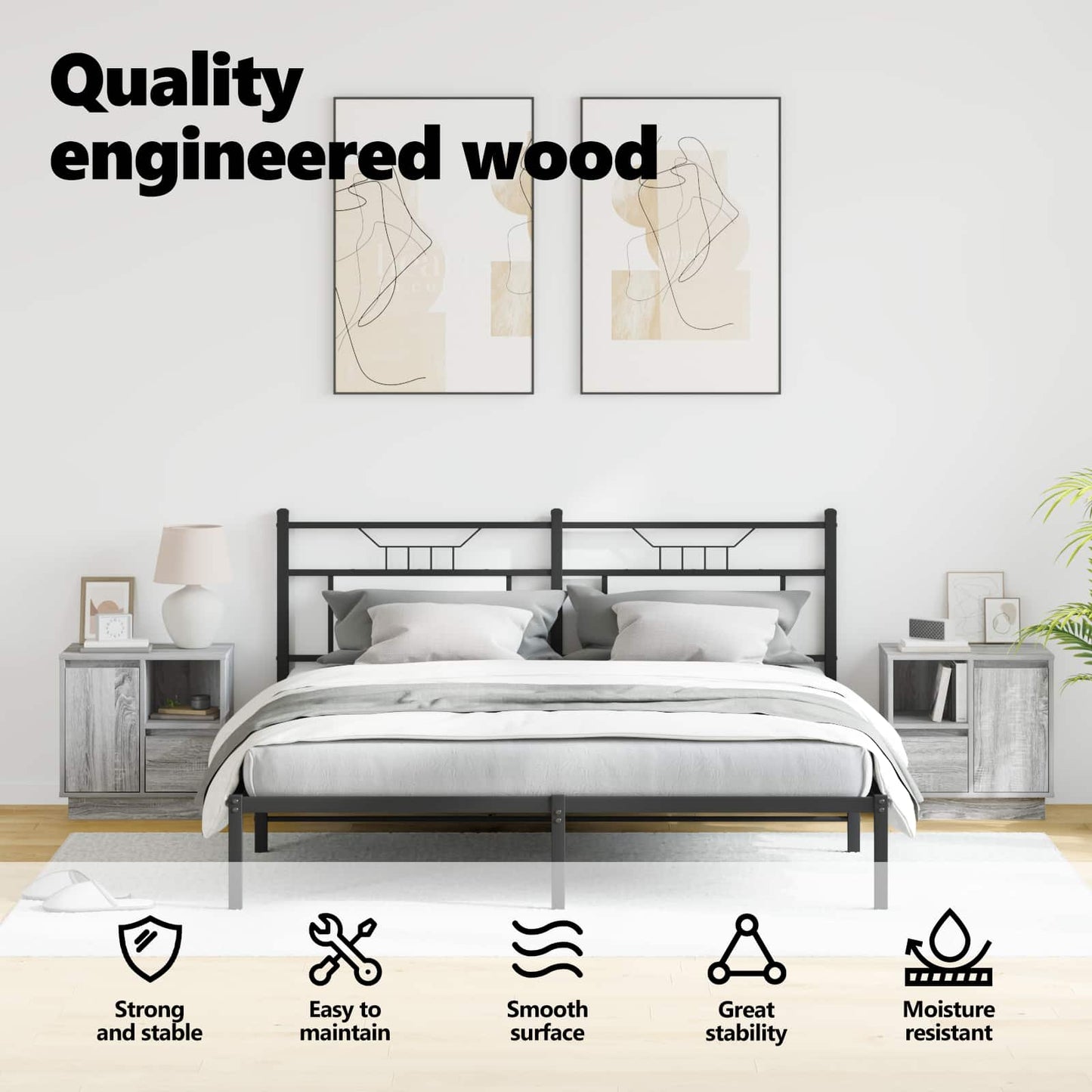 Bedside Cabinet 2 pcs Grey 50 x 34.5 x 50 cm Engineered wood