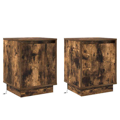 Bedside Cabinet with 2 pcs Smoked Oak 39 x 34.5 x 50 cm