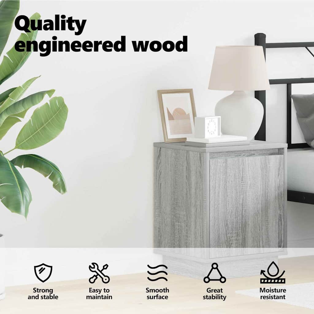 Bedside Cabinet Grey 39 x 34.5 x 50 cm Engineered wood