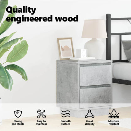 Bedside Cabinet Concrete Grey 39 x 34.5 x 50 cm Engineered wood
